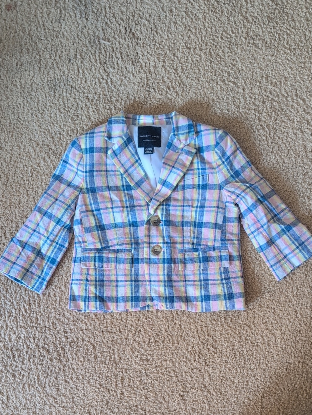 Janie and Jack Pastel Plaid Blazer - Pink, Blue, Yellow Linen And Cotton
